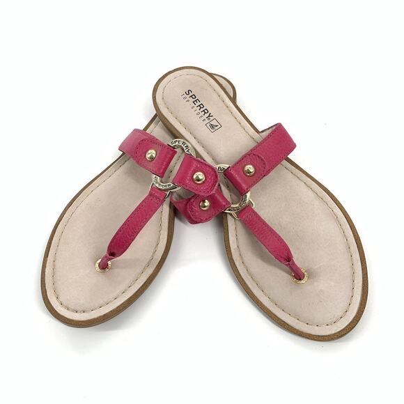 Sperry Top Siders Carolina Leather Slip On Thong Sandals Size 8 Womens Dark Pink - Picture 1 of 8